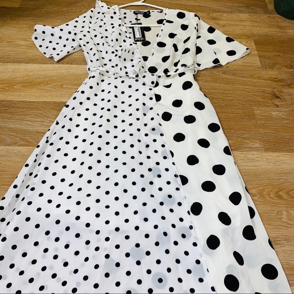 Nasty Gal Polka Dot Print Mix Frill Midi Dress - Picture 8 of 13